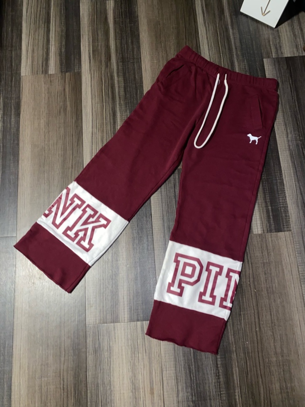PINK Victoria's Secret Maroon & White Logo Panel Kids Sweatpants
